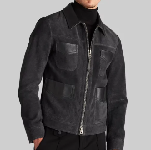 Sleek Black Suede Leather Field Jacket